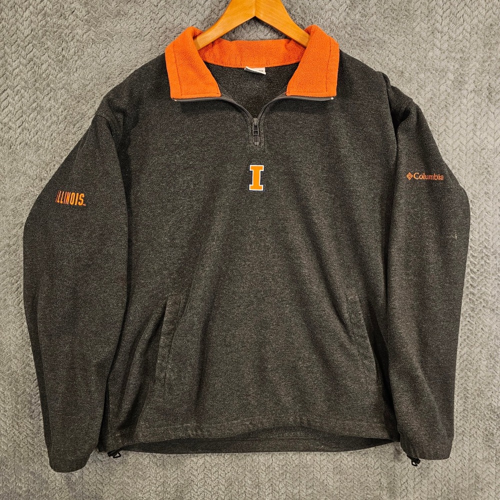 Columbia Mens University of Illinois Fleece Quarter Zip Pullover‎ Grey XL XM6859
